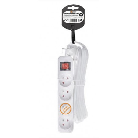 Prodlužovací přívod 4 zásuvky, bílý, vypínač, 7 m Solight