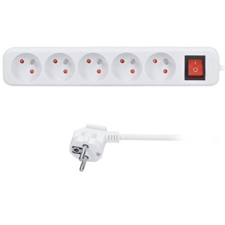 Prodlužovací přívod 5 zásuvek, bílý, vypínač, 2 m Solight