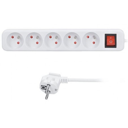 Prodlužovací přívod 5 zásuvek, bílý, vypínač, 3 m Solight