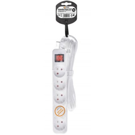 Prodlužovací přívod 5 zásuvek, bílý, vypínač, 3 m Solight