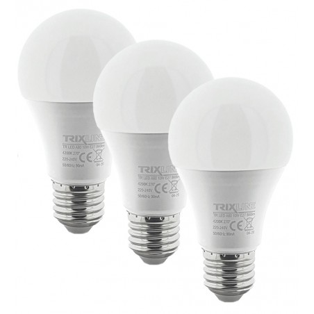LED žárovka 10W A60 E27 neutrální bílá 3 pack, Trixline