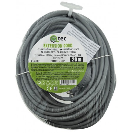 Prodlužovací přívod šedý 1 zásuvka 20 m, Q-410F QTEC