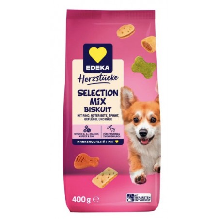 Edeka Biskuit Mix s hovězím, červenou řepou, špenátem, drůbežím a sýrem 400 g