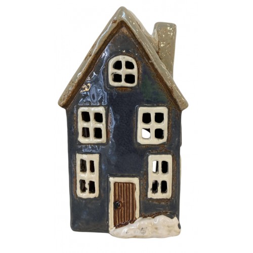 Dům svícen keramika modrá 18 cm