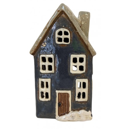Dům svícen keramika modrá 18 cm