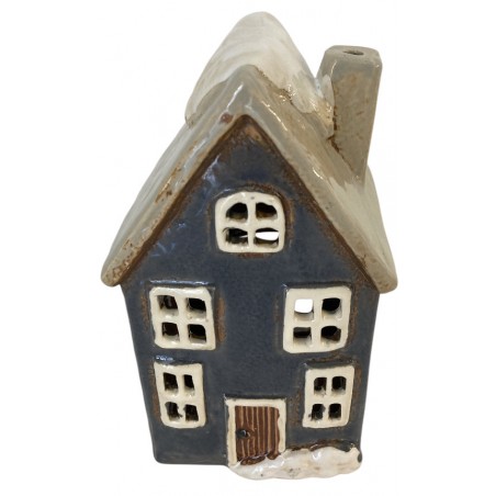 Dům svícen keramika modrá 18 cm