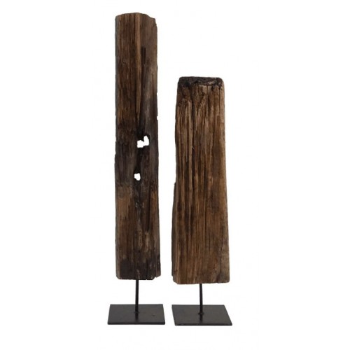 Dekorace ze starého dřeva na kovovém podstavci 81 cm