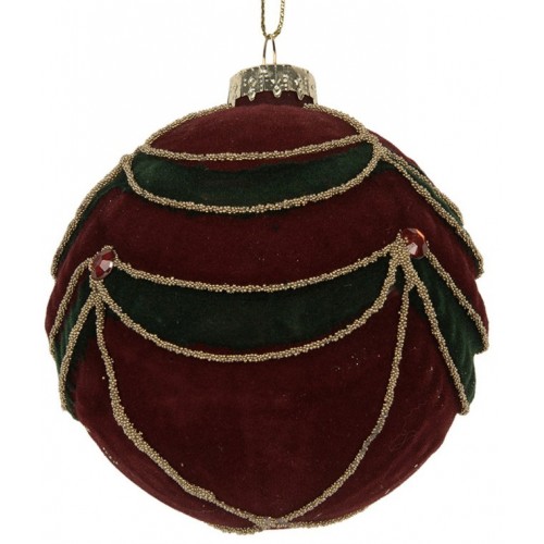 Ozdoba skleněná červeno-zelená samet 8 cm