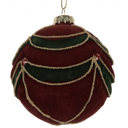 Ozdoba skleněná červeno-zelená samet 8 cm