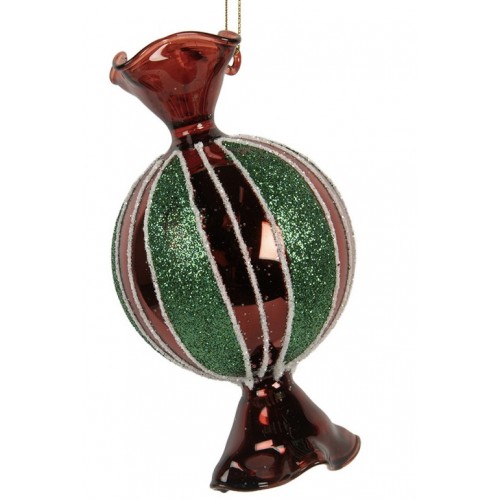 Ozdoba skleněná Bonbon červeno-zelený 7 x 4 x 12 cm