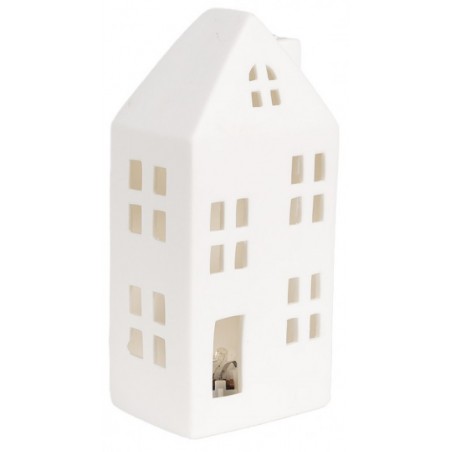 Domeček s LED osvětlením porcelánový bílý 7 x 6 x 15 cm