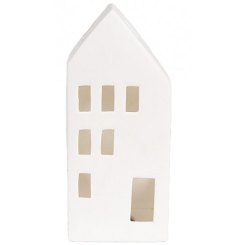 Domeček s LED osvětlením porcelánový bílý 7 x 6 x 15 cm