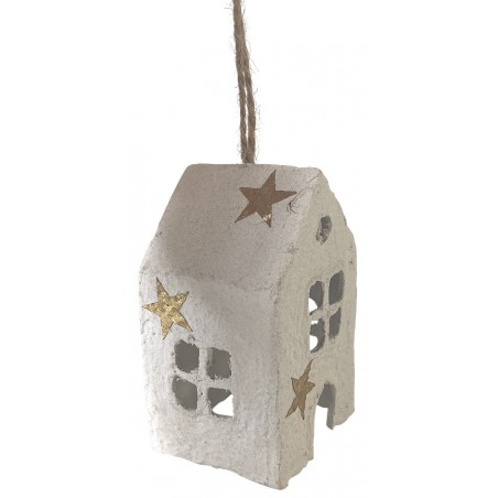 Domeček papermache bílý zlaté hvězdičky 6,5 cm