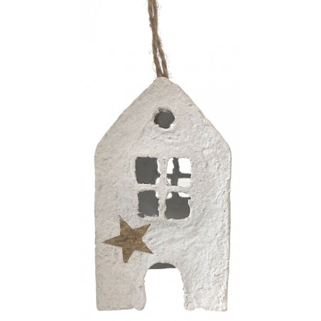 Domeček papermache bílý zlaté hvězdičky 6,5 cm