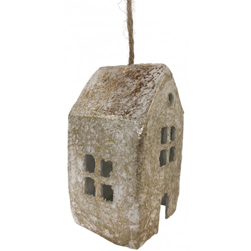 Domeček z papírmaše bílo-zlatý 6,5 cm