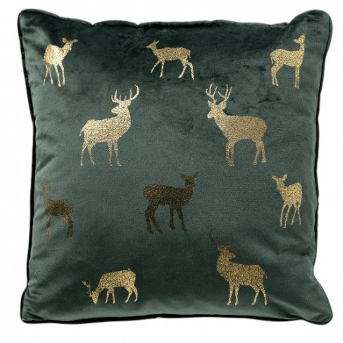 Polštář zelený samet Jelen 45 x 45 cm