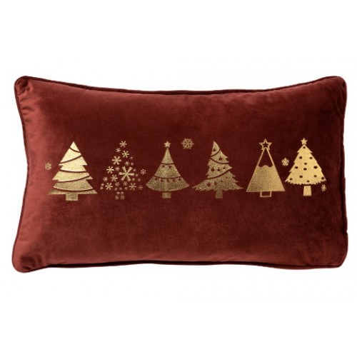 Polštář červený samet Stromky 30 x 50 cm