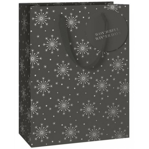Dárková taška vánoční černá s motivem vloček A4