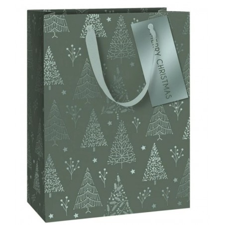 Dárková taška vánoční zelená s motivem stromků A4
