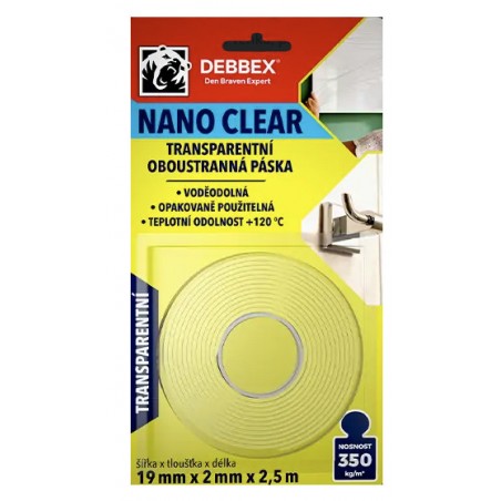 Den Braven Oboustranná páska NANO Clear 19 mm 2,5 m