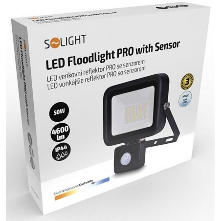 Reflektor LED PRO se senzorem 50W/5000K Solight černý