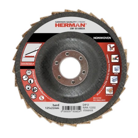 Lamelový kotouč HERMAN z brusného rouna LW-10 Area, 125 mm/medium