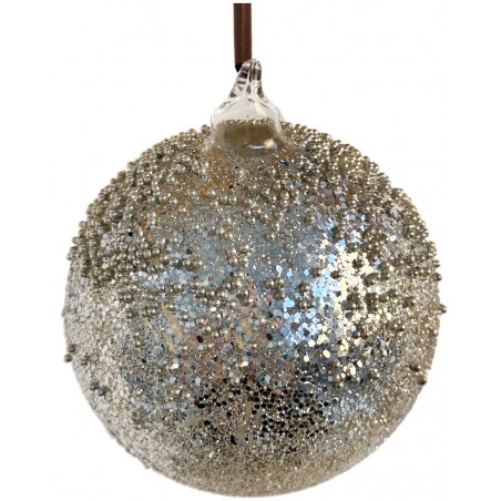 Ozdoba skleněná stříbrná s korálky 8 cm