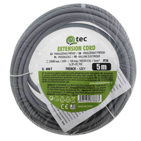 Prodlužovací přívod šedý 1 zásuvka 5 m, Q-408F QTEC