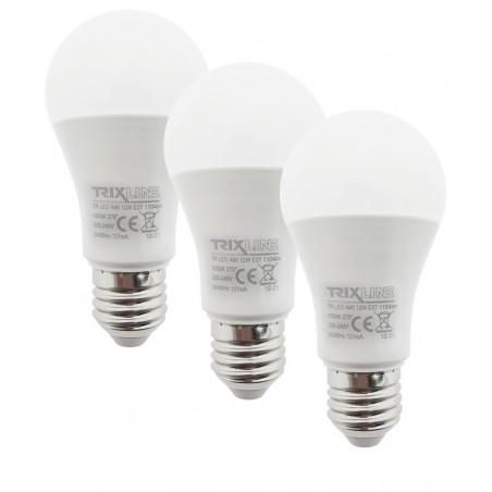 LED žárovka 12 W A60 E27 neutrální bílá 3 pack, Trixline