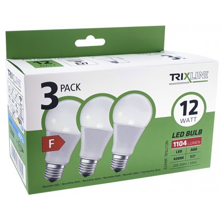 LED žárovka 12 W A60 E27 neutrální bílá 3 pack, Trixline